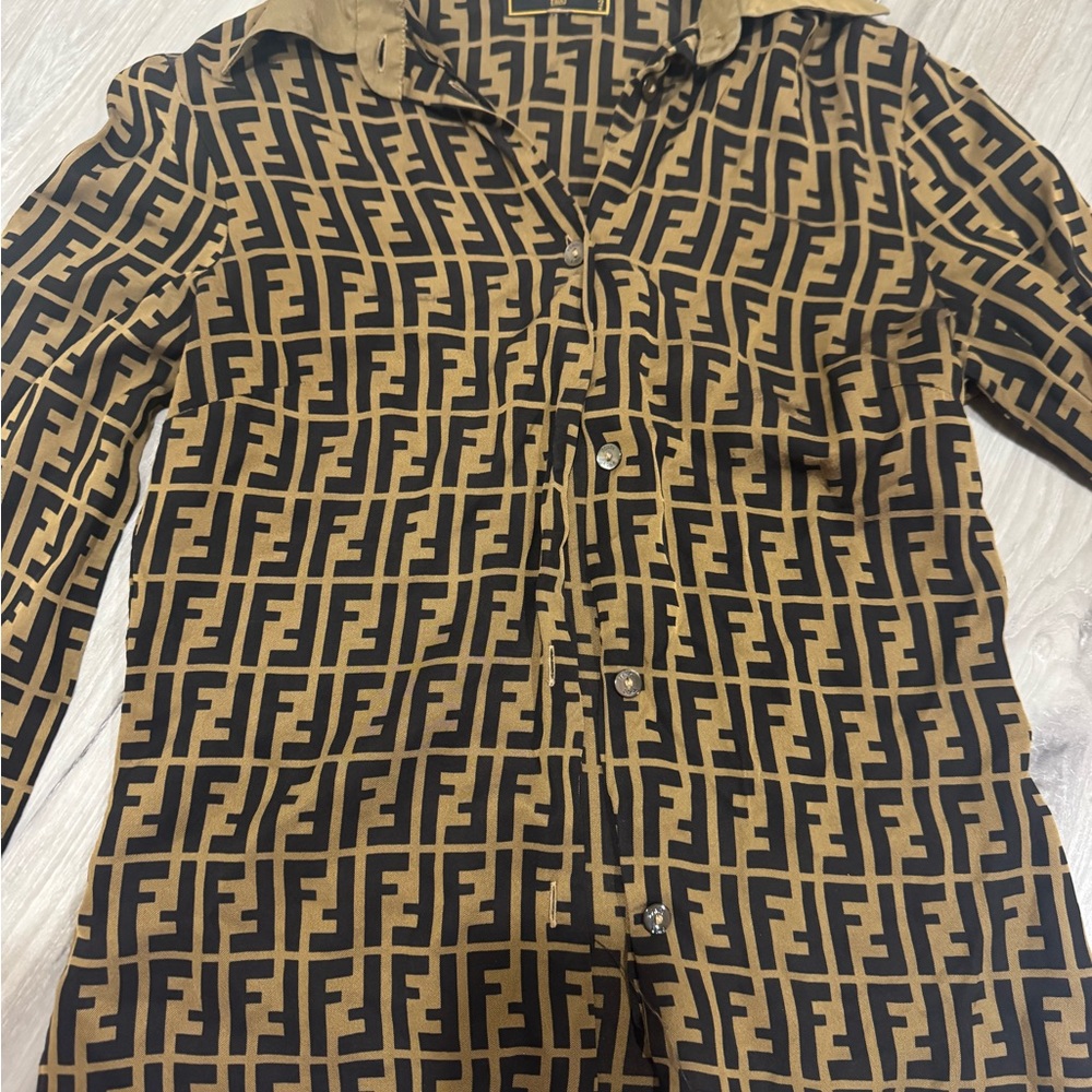 Fendi Tan and Black Monogram Blouse